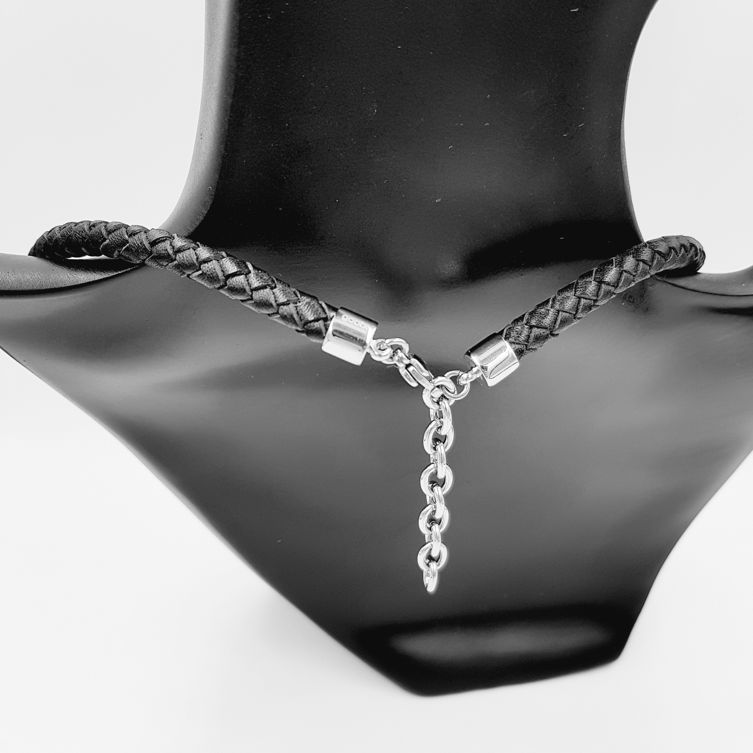 collier-acier-inoxydable-cuir-noir-tressé-femme-mixte-homme