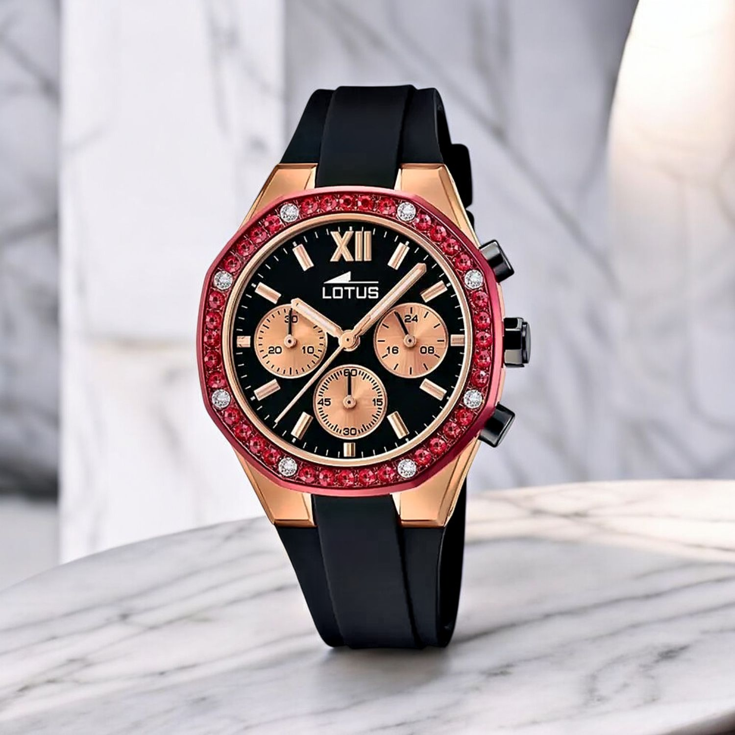 Lotus Excellent 18877_1-montre-bracelet-femme-acier-rouge-doré-caoutchouc