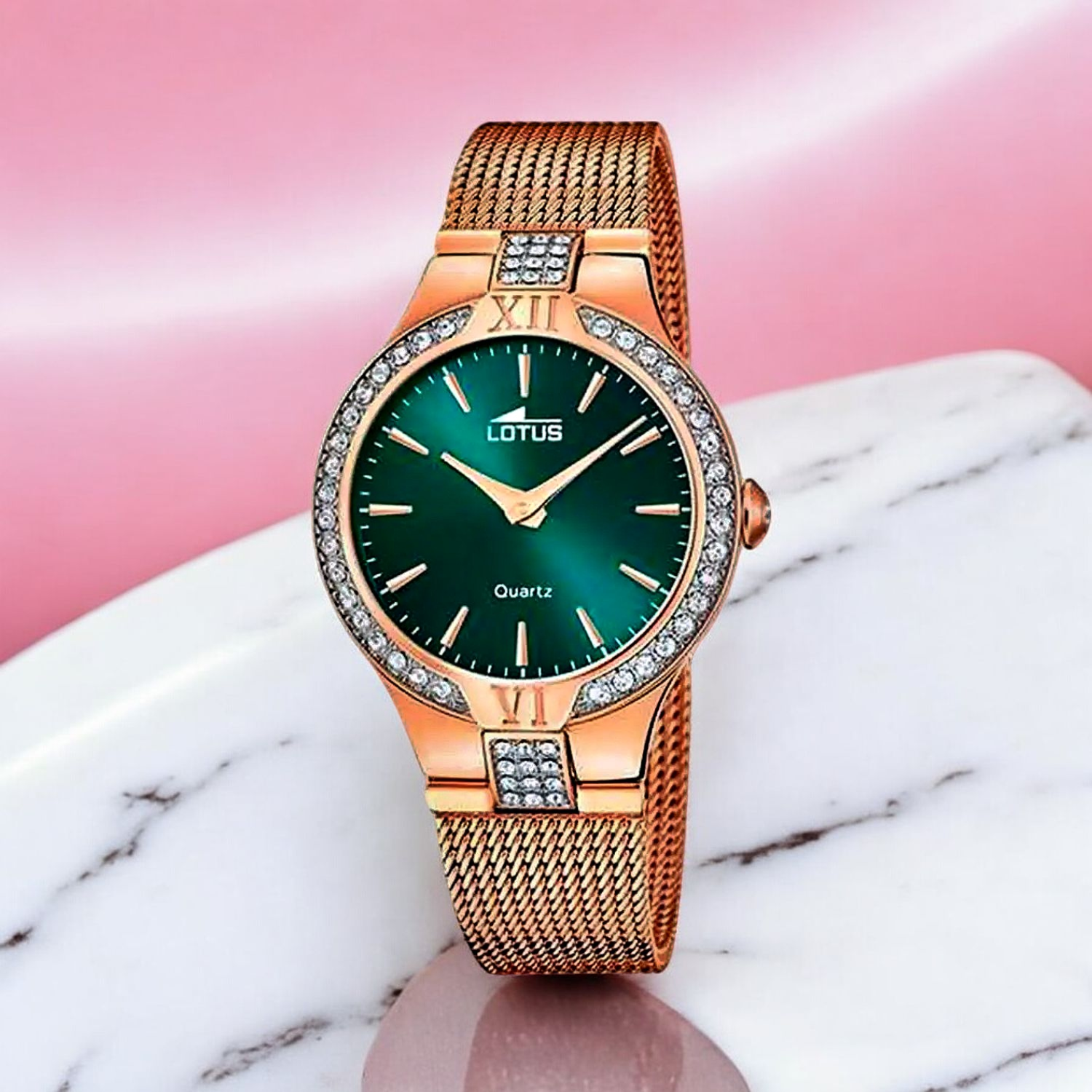 Lotus Bliss 18896_1-montre-bracelet-femme-plaqué-or-rose-cadran-vert