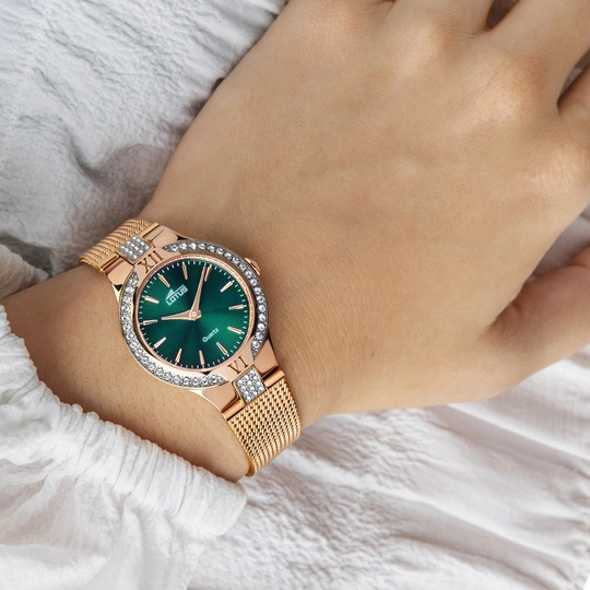 Lotus Bliss 18896_1-montre-bracelet-femme-plaqué-or-rose-cadran-émeraude