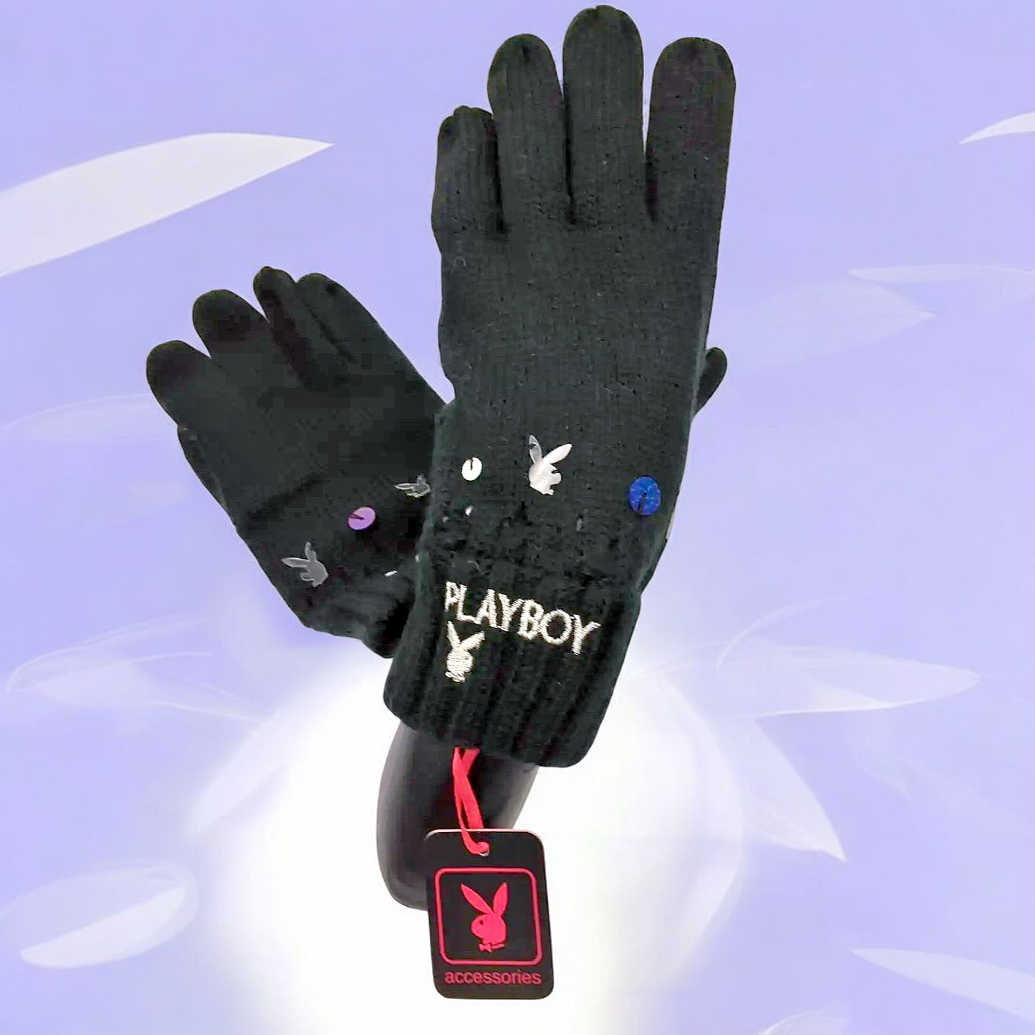 Gants-Noirs-Chauds-Playboy-Paillettes-Femmes