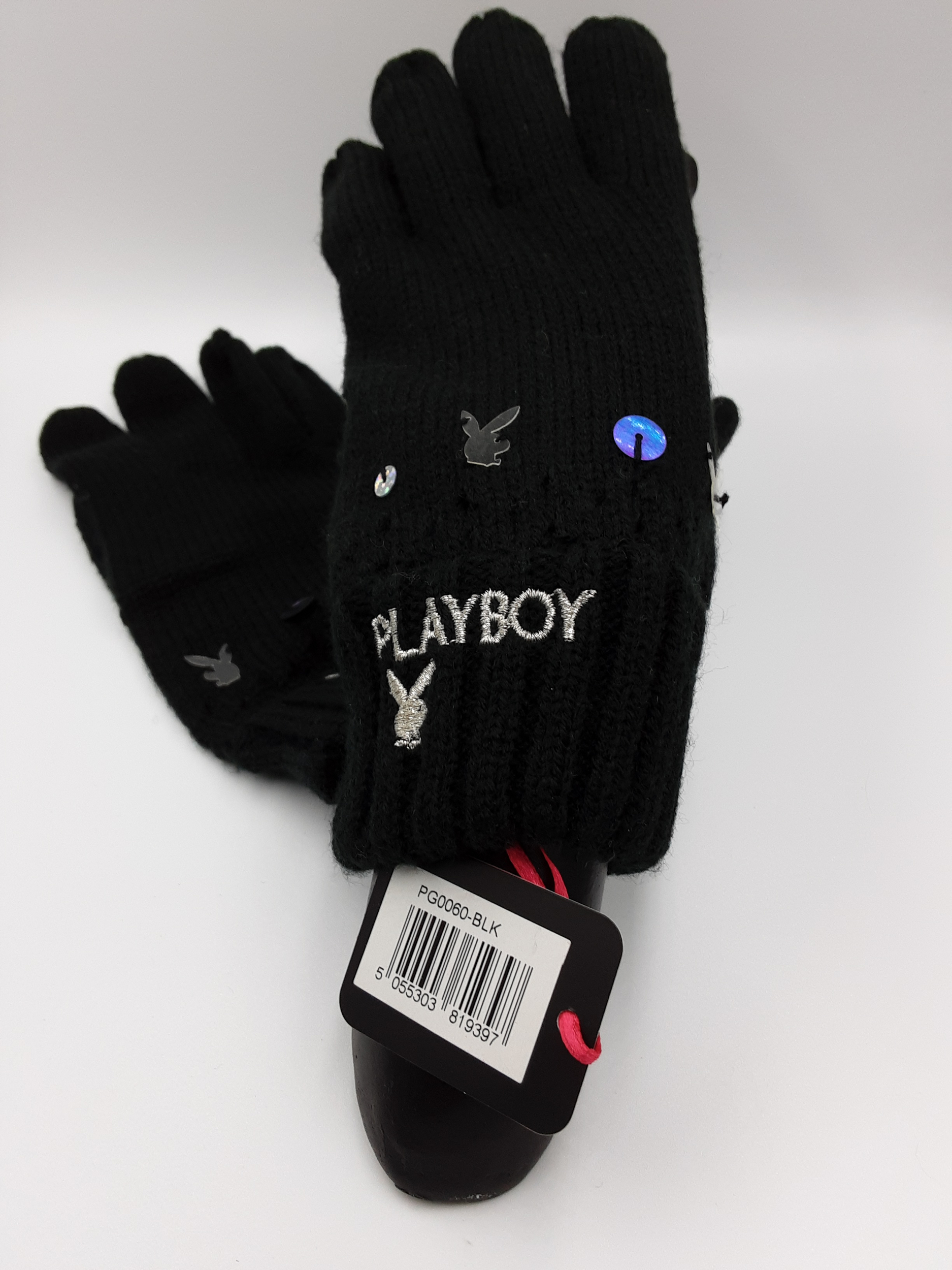 Gants-Noirs-Chauds-Playboy-Paillettes-Sequins-Femmes