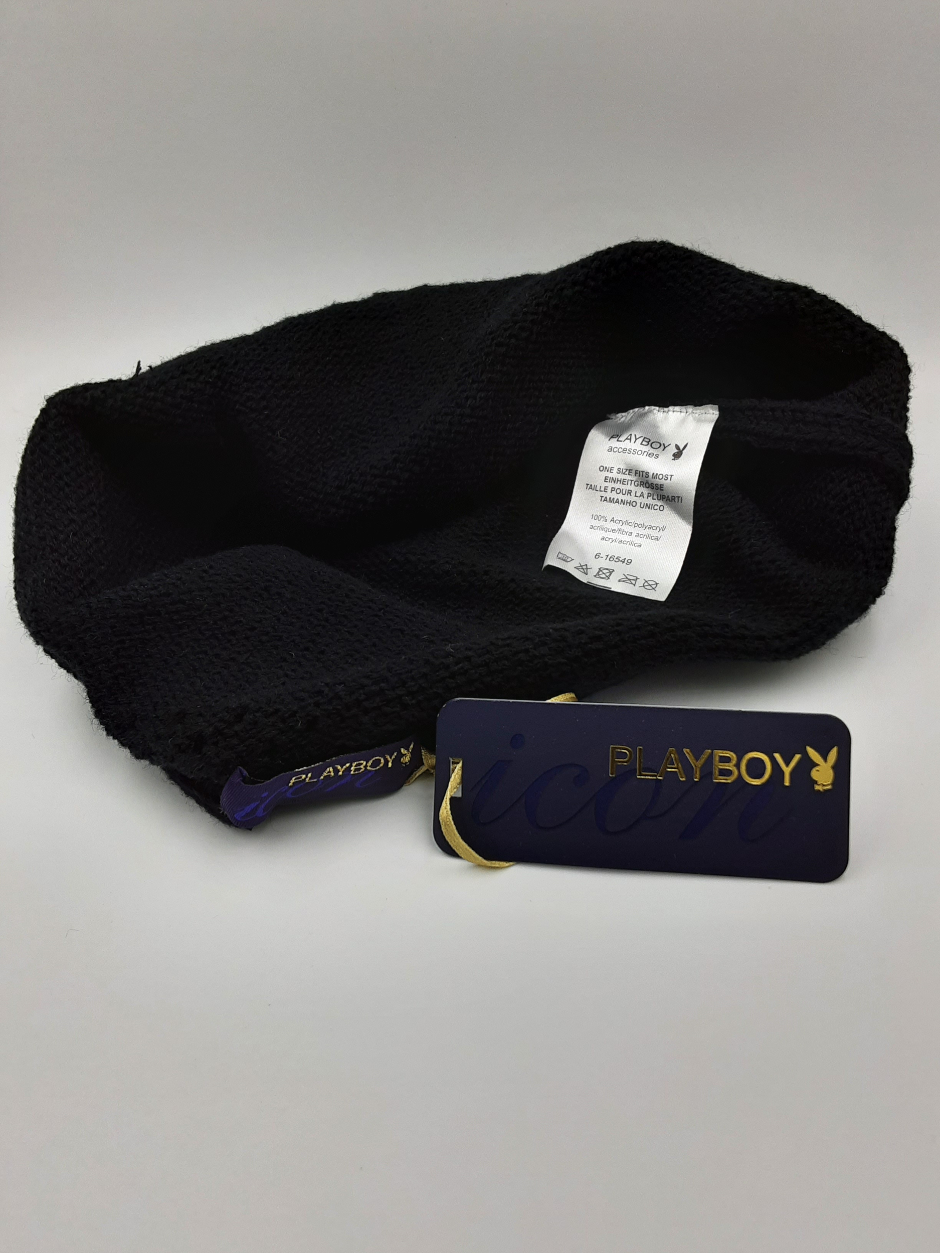 Bonnet-Tricoté-Femmes-Playboy-Acrylique-Noir-Paillettes