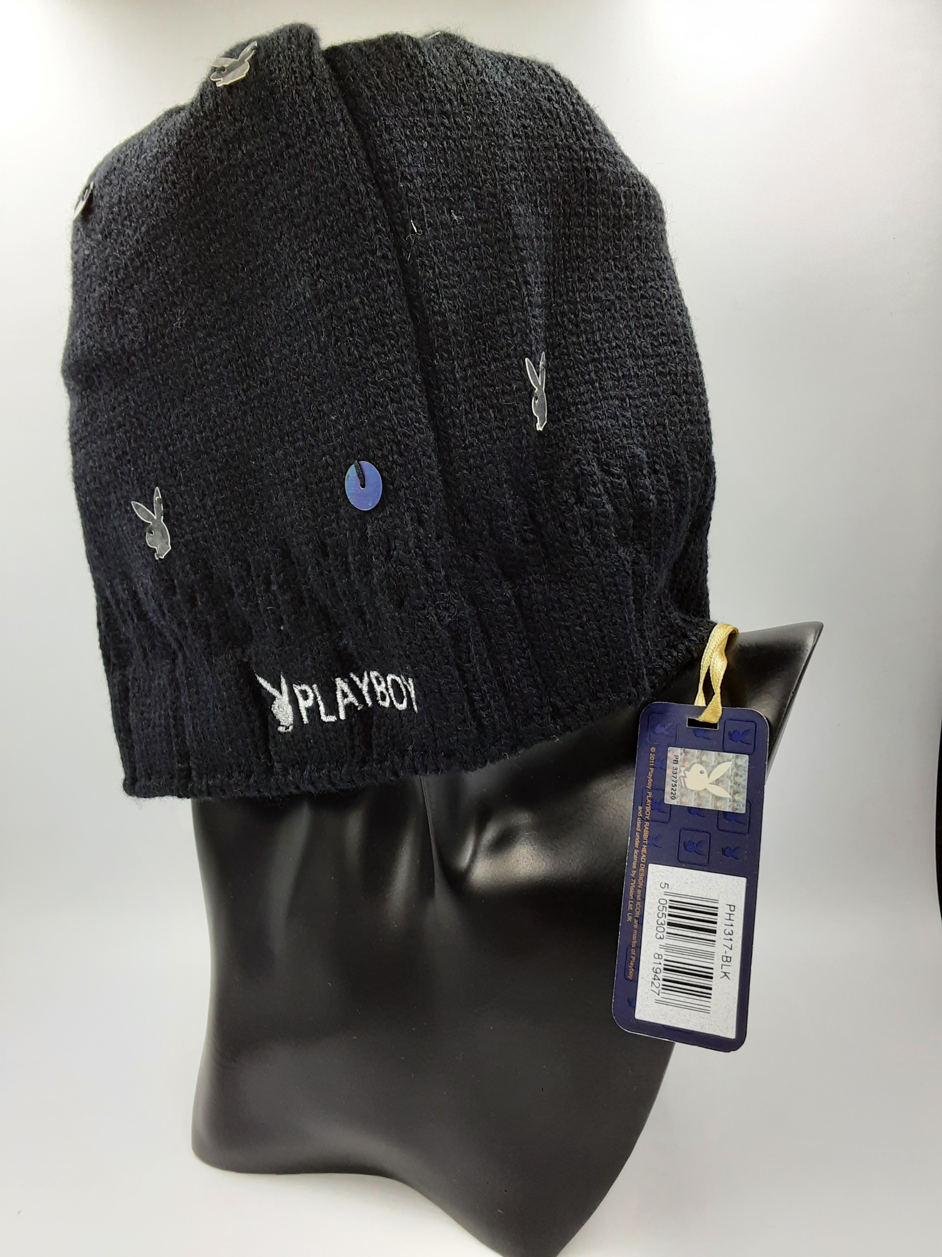 Bonnet-Tricoté-Playboy-Femmes-Acrylique-Noir-Paillettes