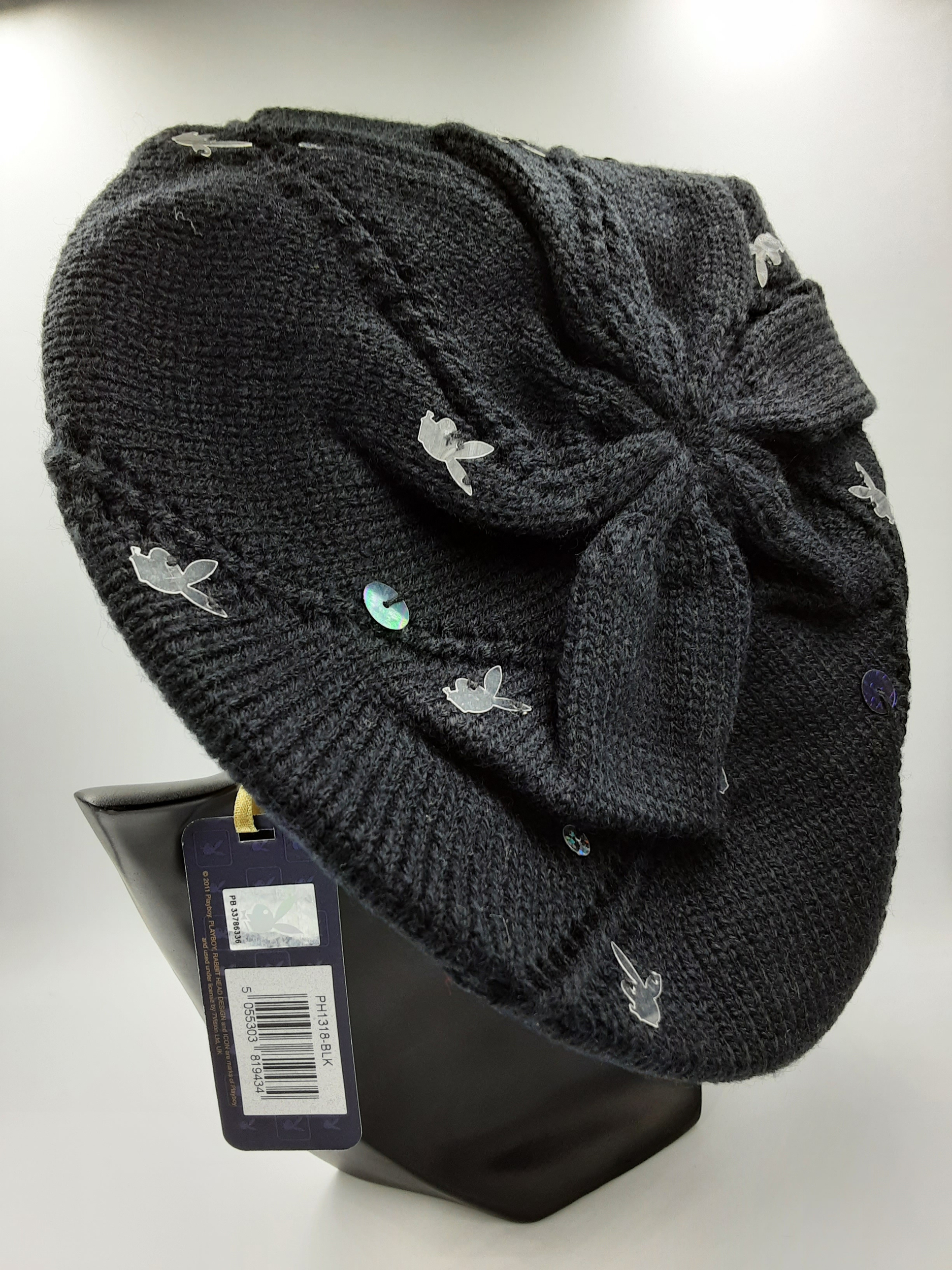 Chic-Béret-Noir-Femmes-Playboy-Acrylique-Paillettes