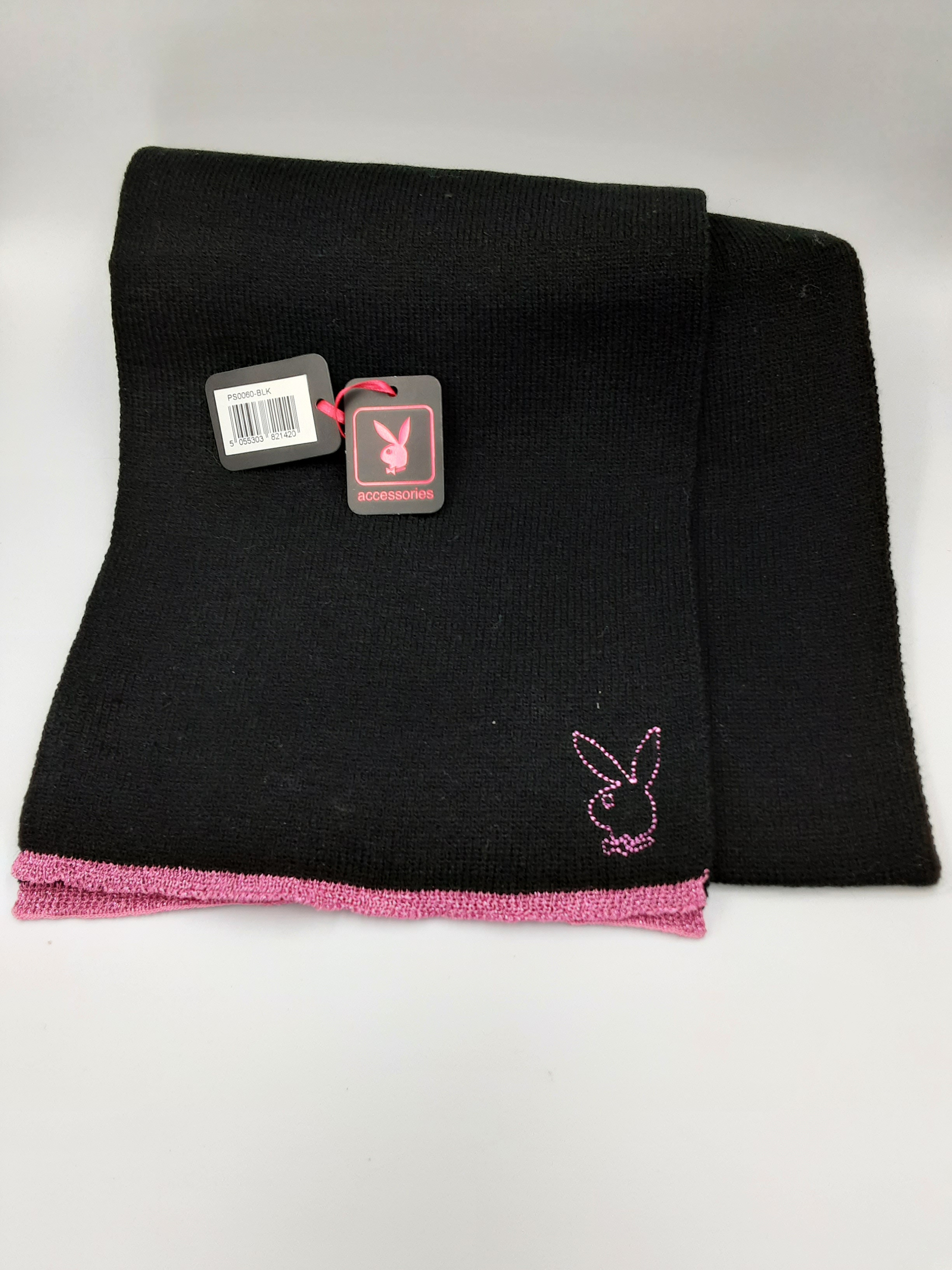 Écharpe-Playboy-Femmes-Chic-Noire-Acrylique-Liseré-Fuchsia