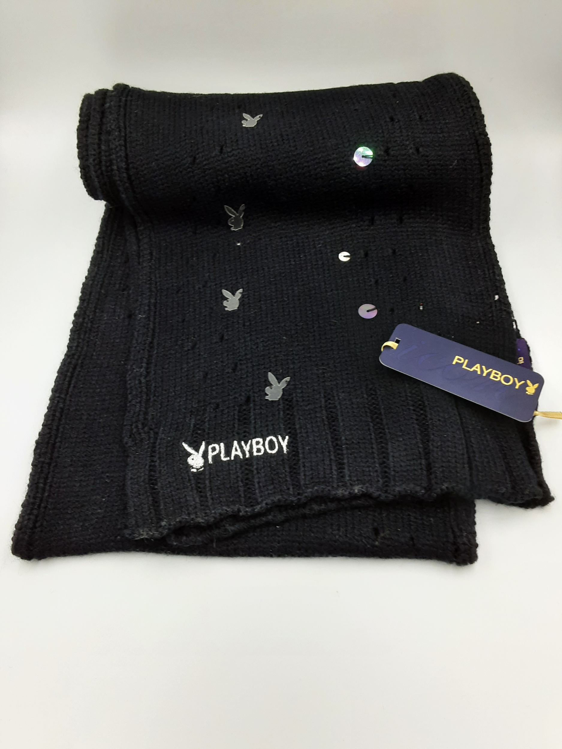 Écharpe-Playboy-Noire-Acrylique-Paillettes-Chic-Femmes