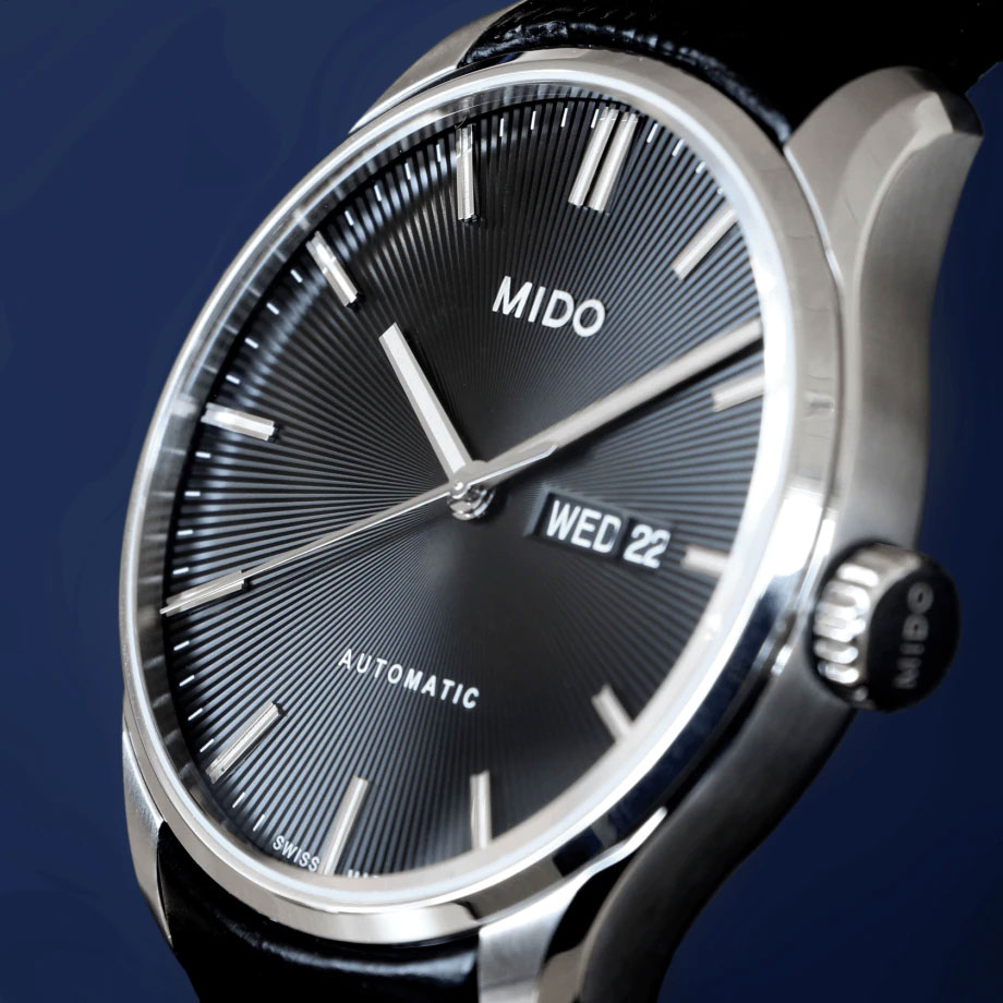 M0246301605100-Mido Belluna II Sunray-montre-automatique-homme-bracelet-cuir-noir