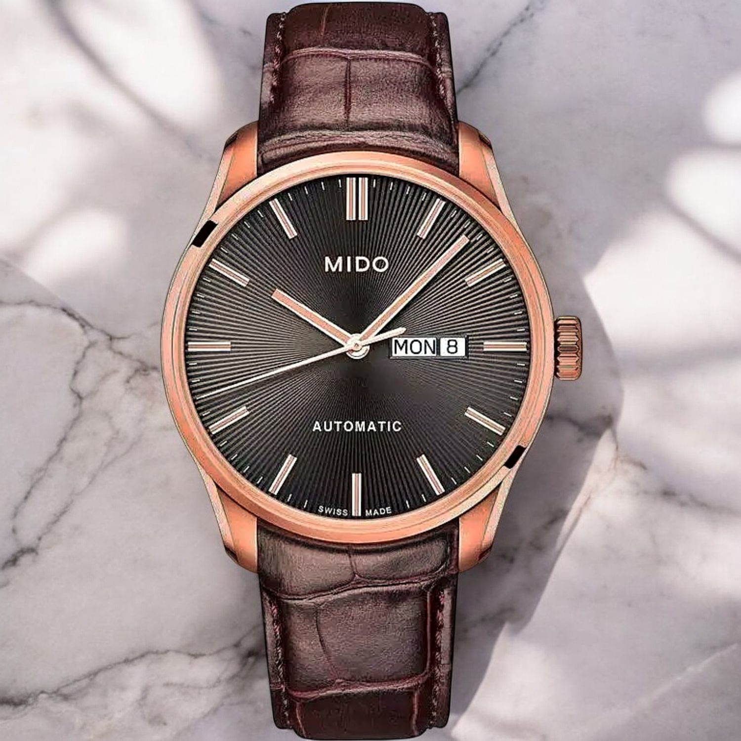 Mido Belluna II Sunray-montre-automatique-homme-bracelet-cuir-marron-M0246303606100