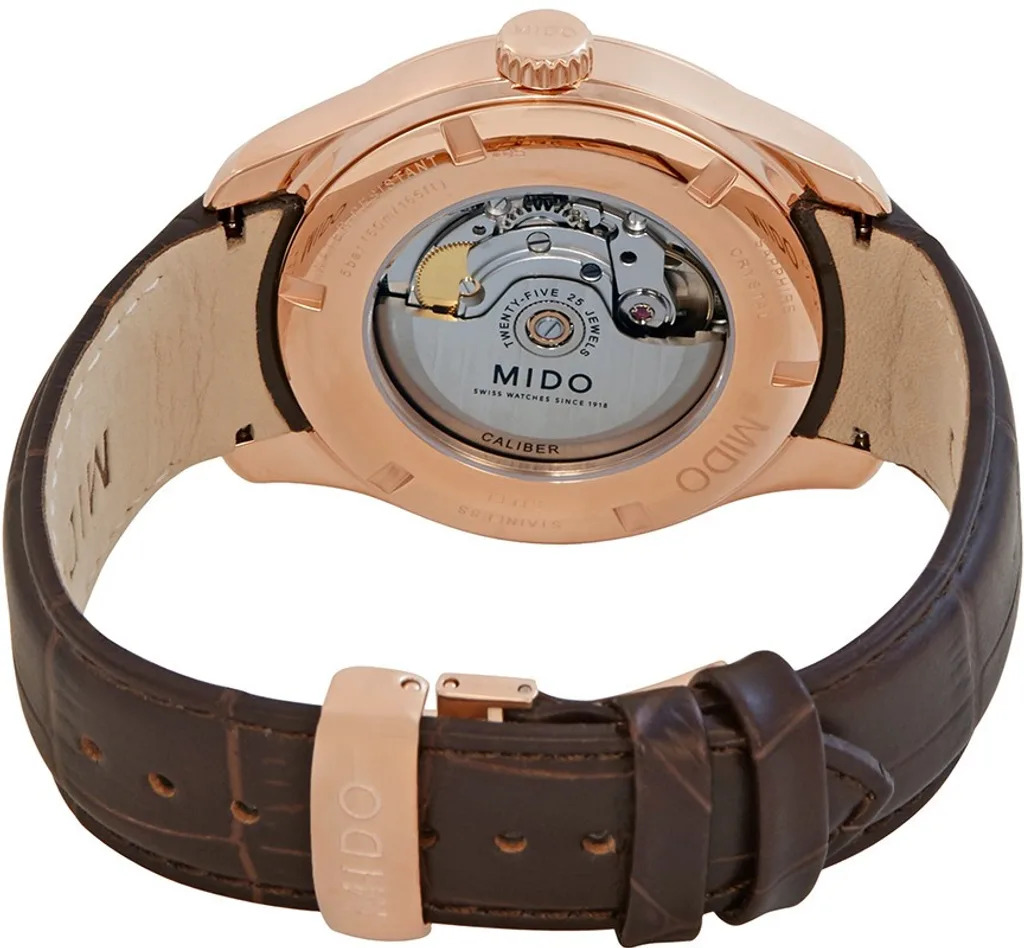 montre-automatique-homme-Mido Belluna II Sunray-bracelet-cuir-marron-M0246303606100
