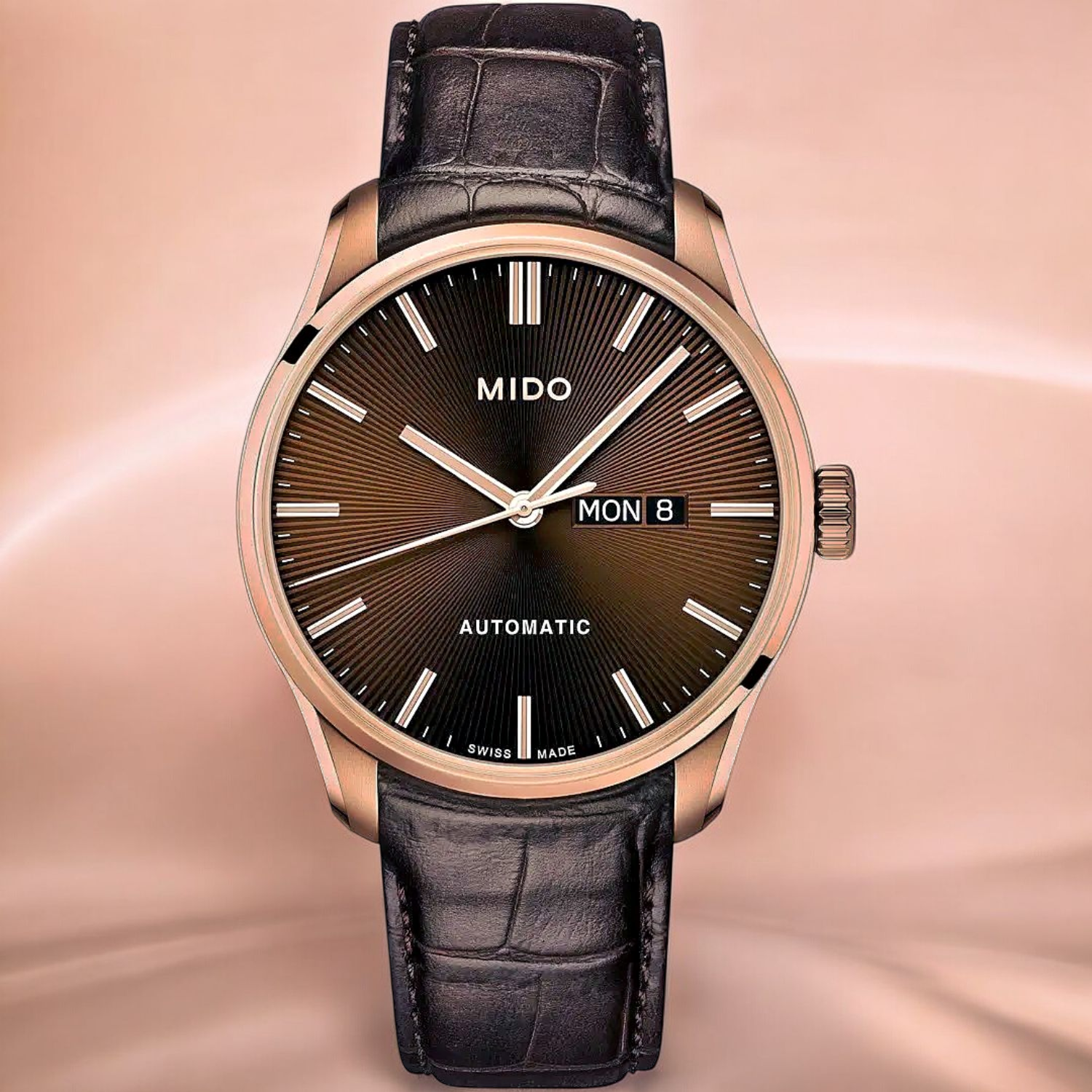 Mido Belluna II Sunray-montre-automatique-homme-bracelet-cuir-cadran-marron-M0246303629100