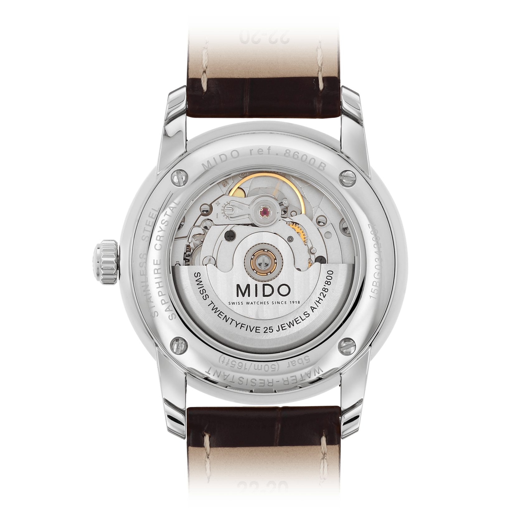montre-automatique-homme-Mido-Baroncelli Tradition-bracelet-cuir-marron-cadran-noir-M86004188