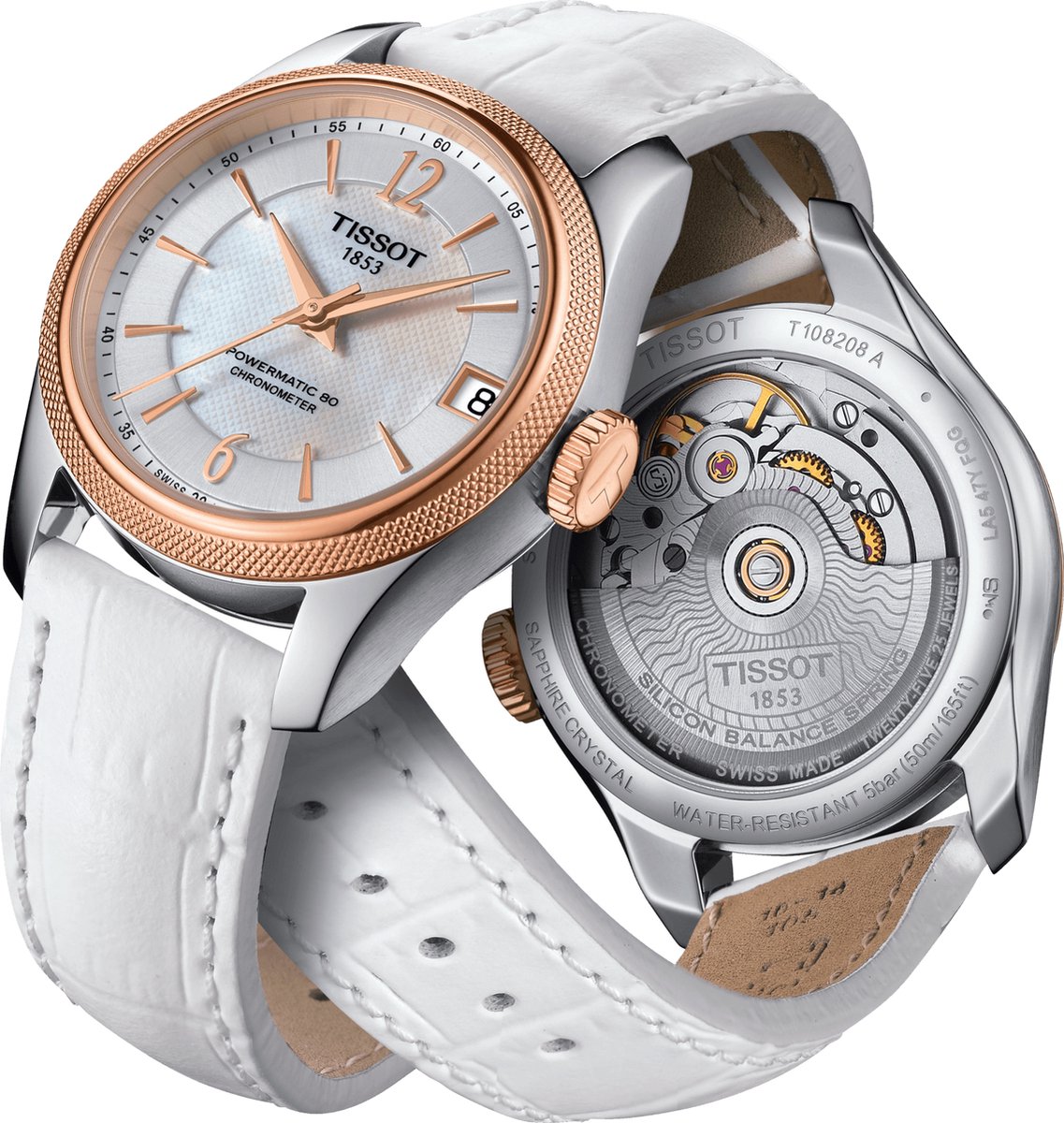 Tissot-Ballade-Powermatic-80-cosc-montre-femme-automatique-bracelet-cuir-blanc-T1082082611700