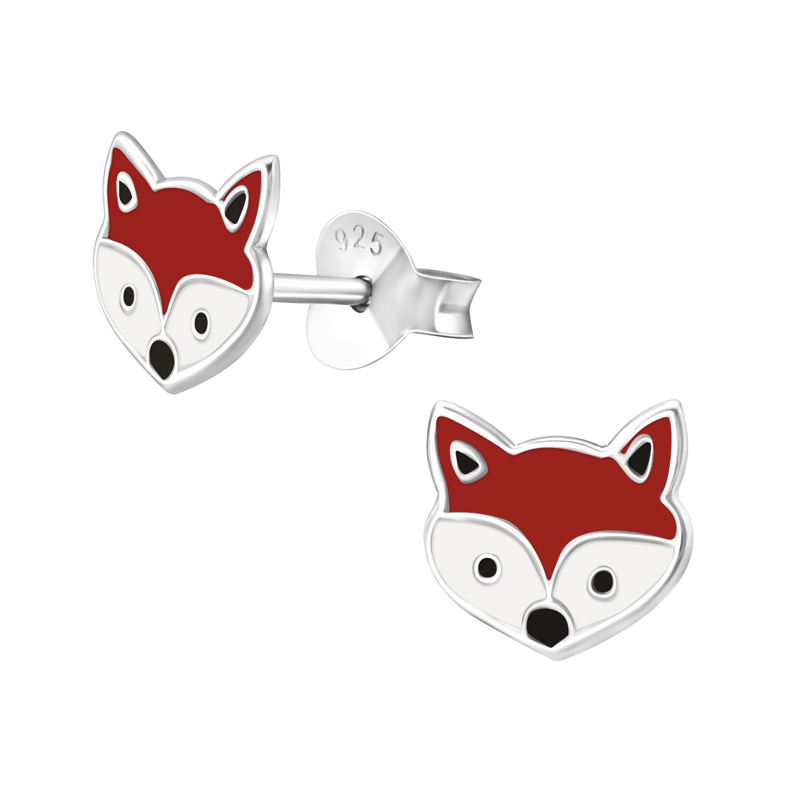 boucle-oreille-renard-argent-925-émaillé-émaille-rouge-blanc-noir-enfant