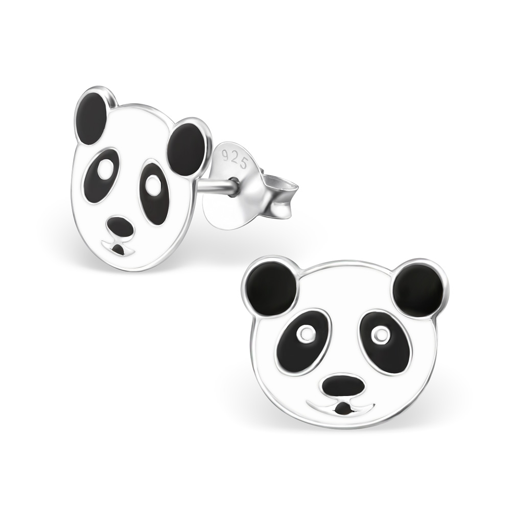 boucle-oreille-panda-argent-argent-925-émaille-noir-blanc-enfant