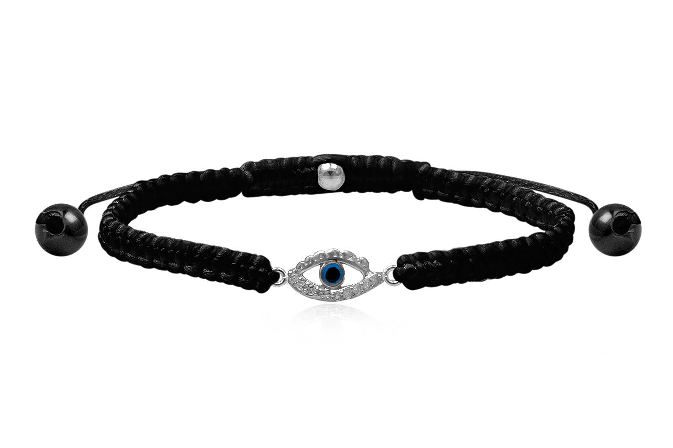 bracelet-macramé-soie-noir-petit-œil-bleu-argent-925-zirconium-ANW1898
