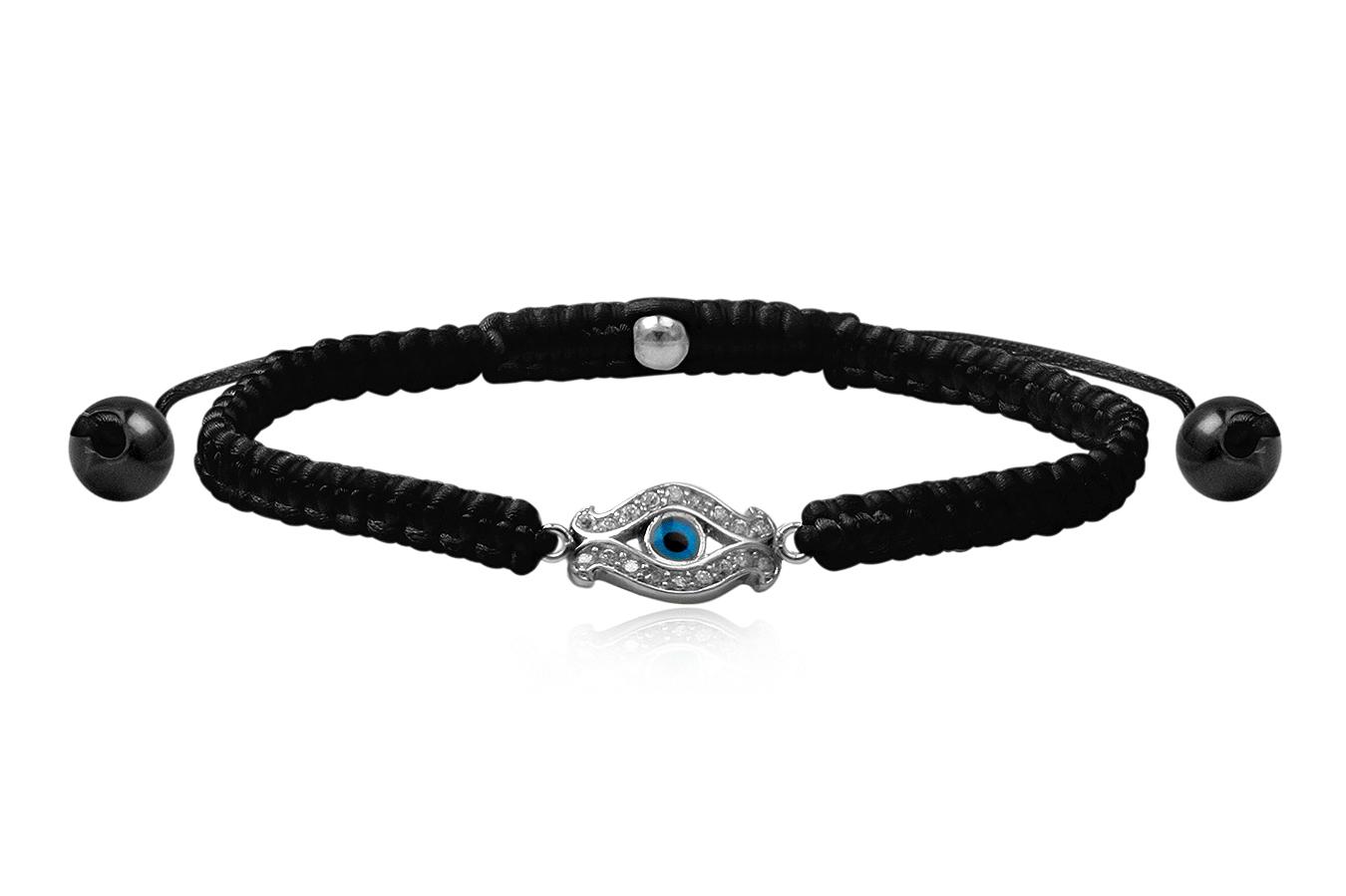 bracelet-macramé-soie-noir-petit-œil-bleu-argent-925-zircon-ANW1908