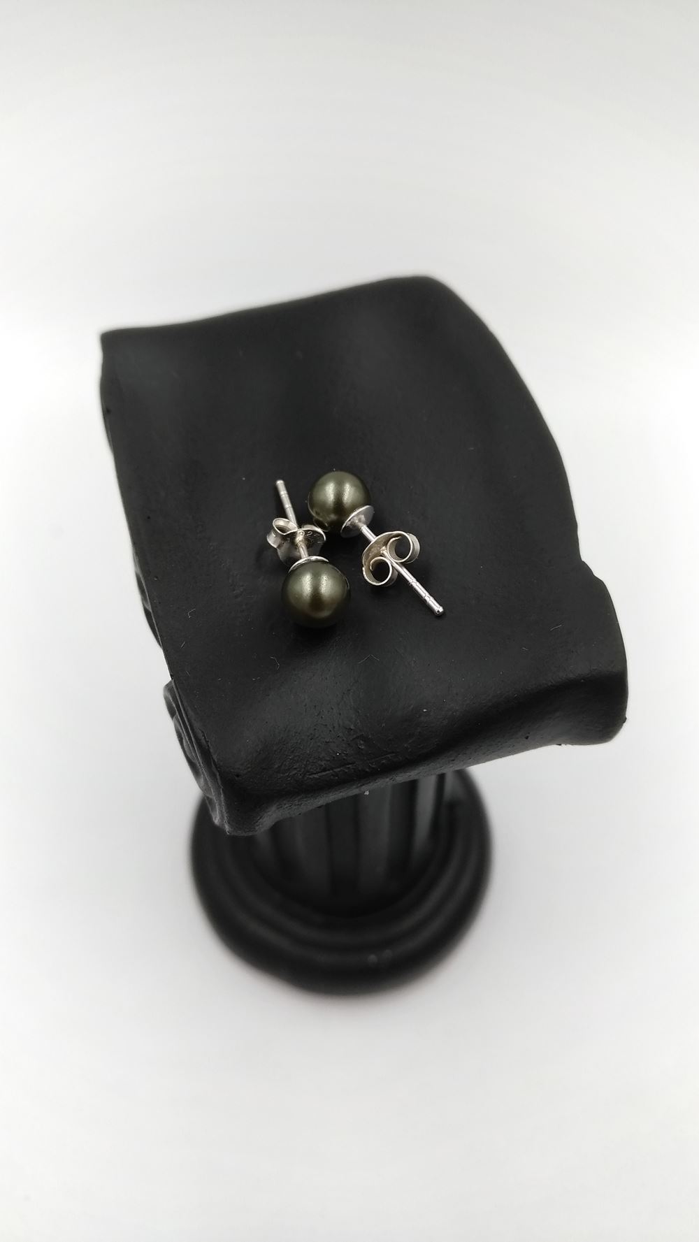 boucle-oreille-femme-perle-de-verre-vert-olive-argent-925-6-mm