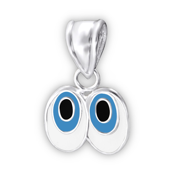 pendentif-œil-yeux-cartoon-enfant-argent-925-émaillé-blanc-bleu