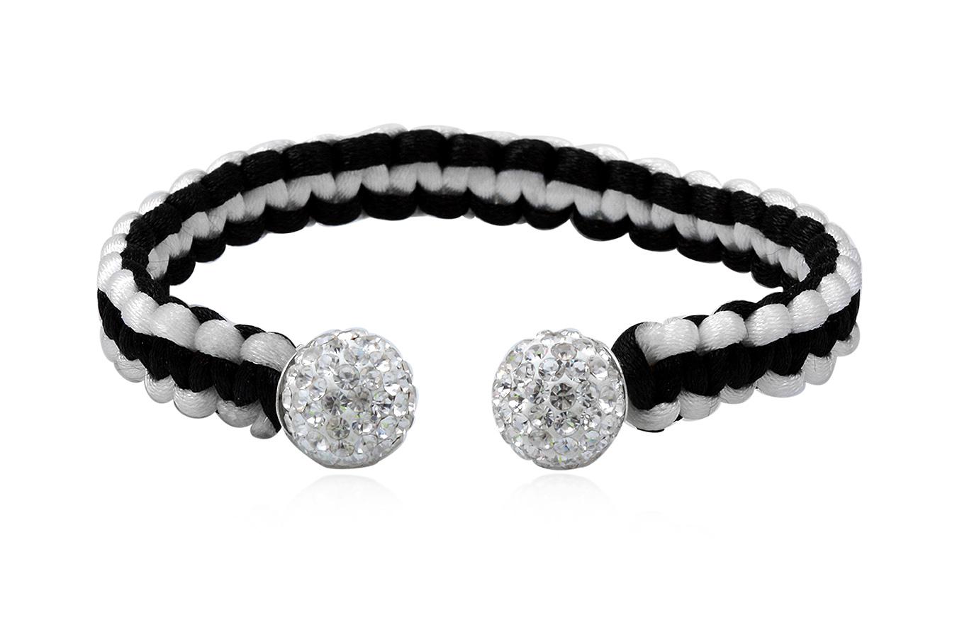 bracelet-jonc-homme-soie-blanche-noir-argent-925-cristal-preciosa-argenté