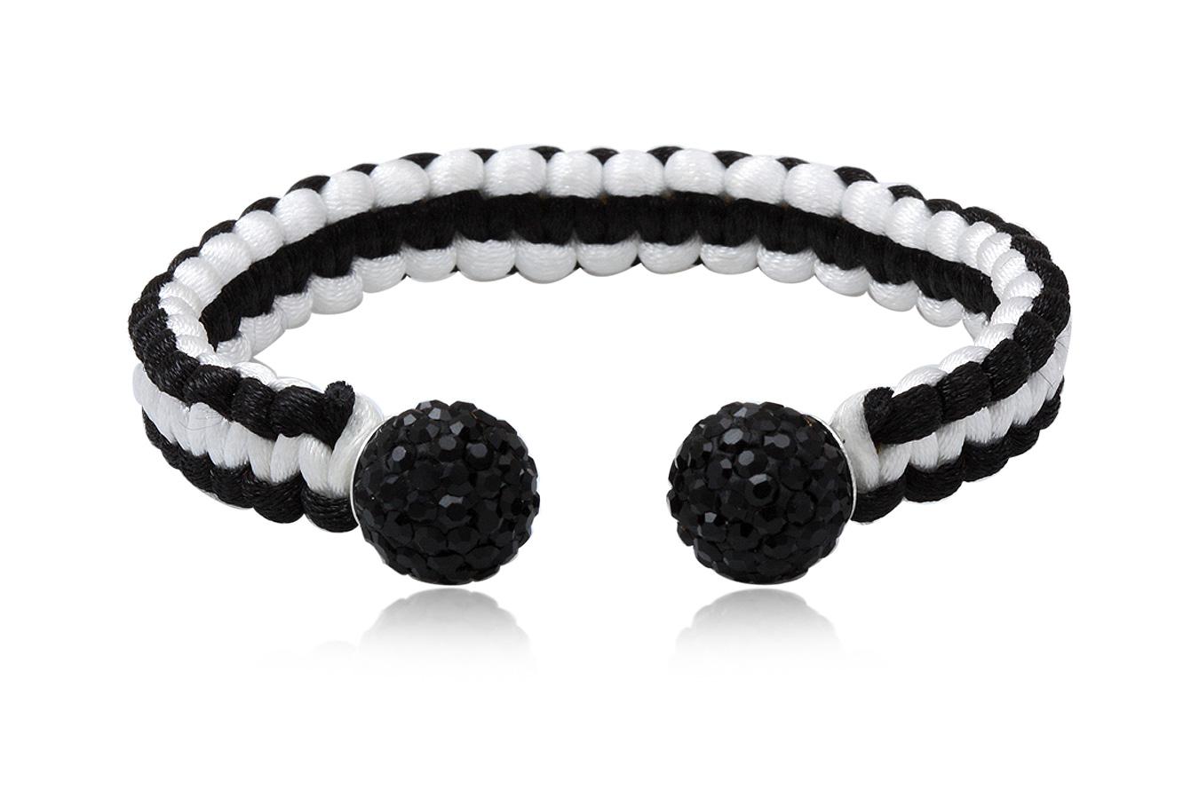 jonc-bracelet-soie-homme-blanc-noir-argent-925-cristal-preciosa-noir