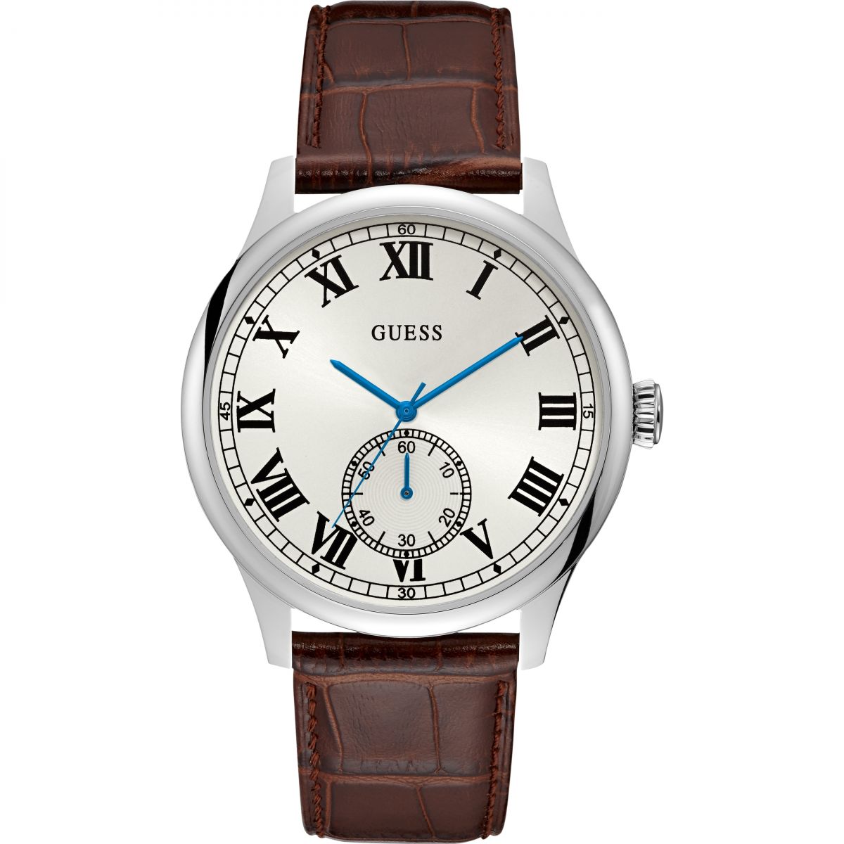 montre-homme-acier-guess-cambridge-bracelet-cuir-marron-W1075G4