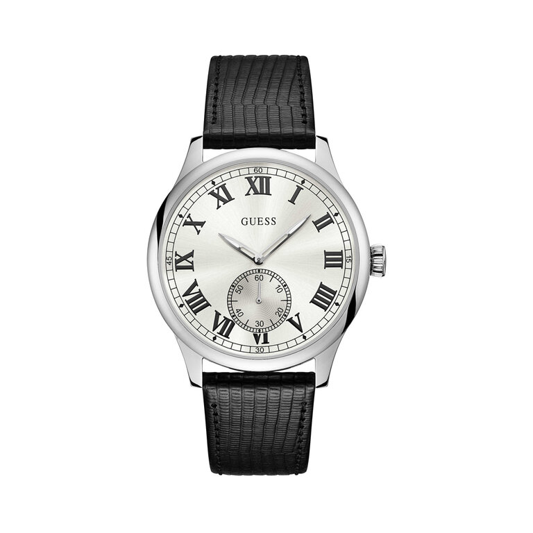 Montre Guess Pour Homme Ou Femme - Acier Inoxydable Avec Bracelet Cuir Noir - Neuve