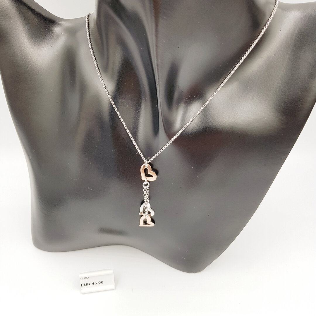 Joli Collier GAS PARIS Avec Chaîne à Trois Cœurs Et Porte-photo En Argent - Très Bon état