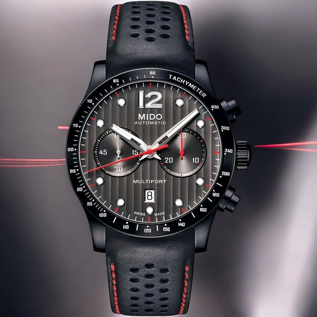Mido Multifort Chronographe Montre Automatique Bracelet Cuir Noir