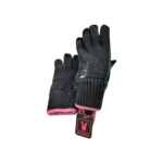 Gants-Femmes-Noirs-Acrylique-Playboy-Liseré-Logo-Fuchsia