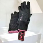 Gants-Noirs-Playboy-Femmes-Acrylique-Liseré-Logo-Fuchsia