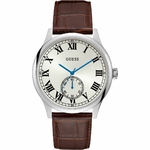 montre-homme-acier-guess-cambridge-bracelet-cuir-marron-W1075G4