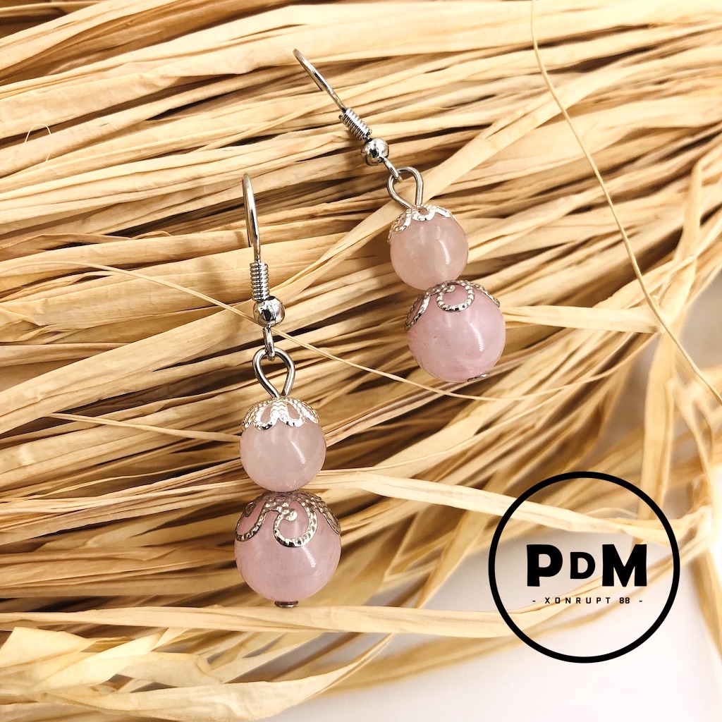 Boucles d'Oreilles Pierre Naturelle Quartz Rose