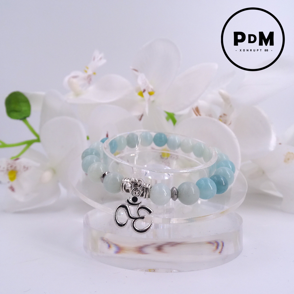 Bracelet Amazonite en pierre naturelle perle 8 mm avec symbole ohm