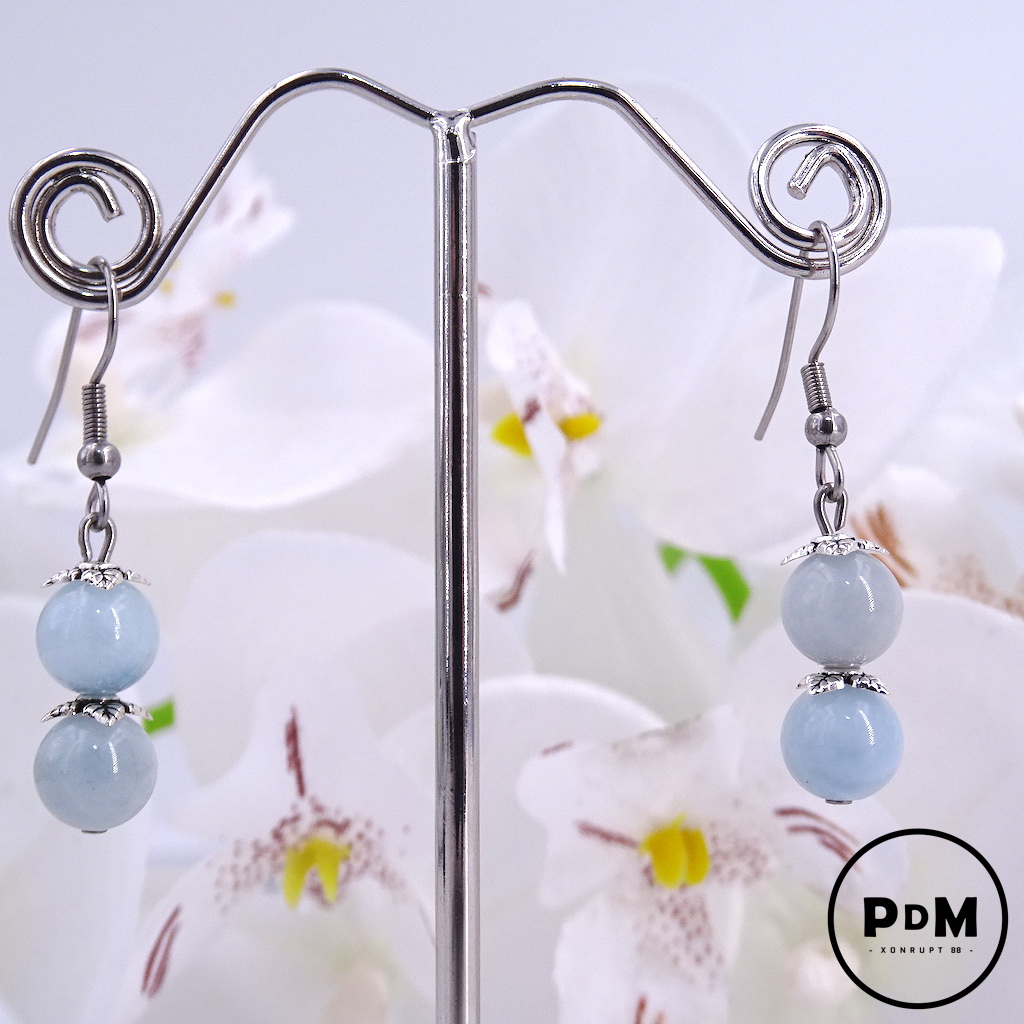 Boucles D oreilles Duo Aigue Marine En Pierre Naturelle Perle 8 Mm Boucles D oreilles Duo Aigue Marine En Pierre Naturelle Perle 8 Mm