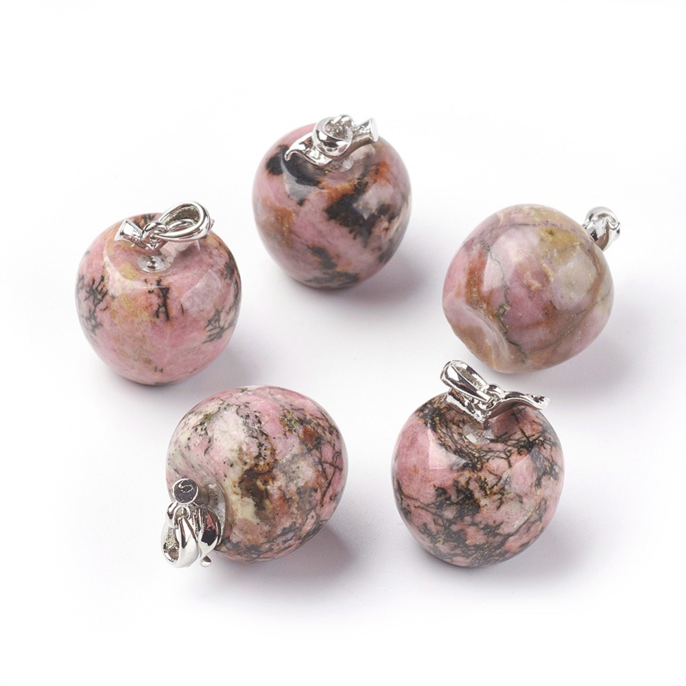 Pendentif Rhodonite en pierre naturelle forme pomme