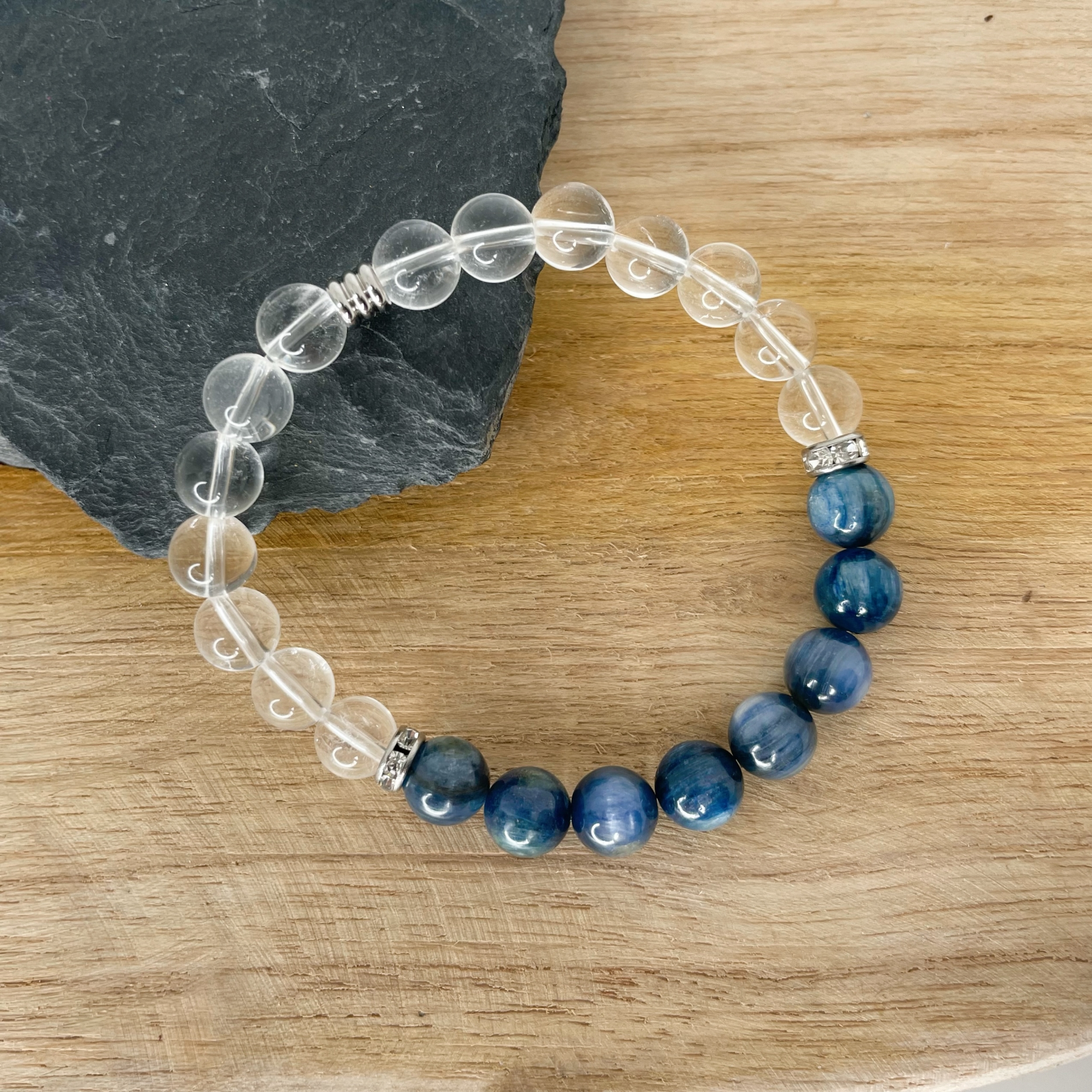 Bracelet de Cyanite et quartz blanc en pierre naturelle perles 8mm