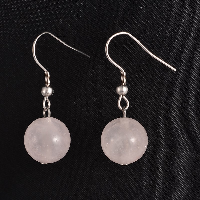 Boucles d\'oreilles perle 10mm Quartz Rose