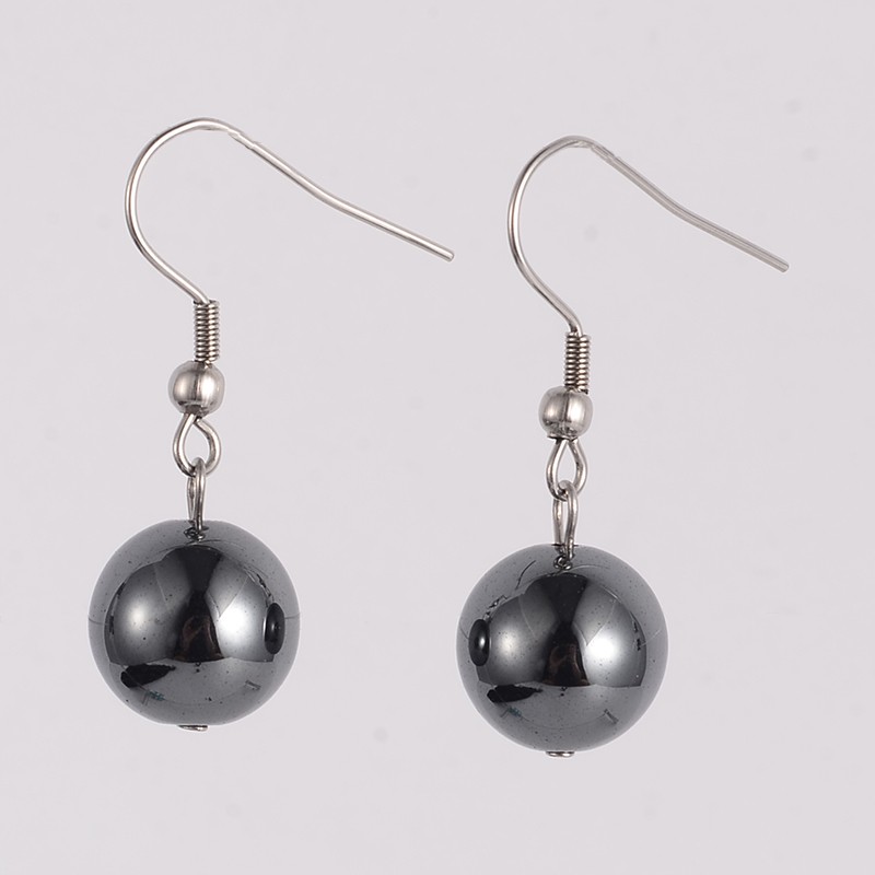 Boucles d\'oreilles perle 10mm Hématite