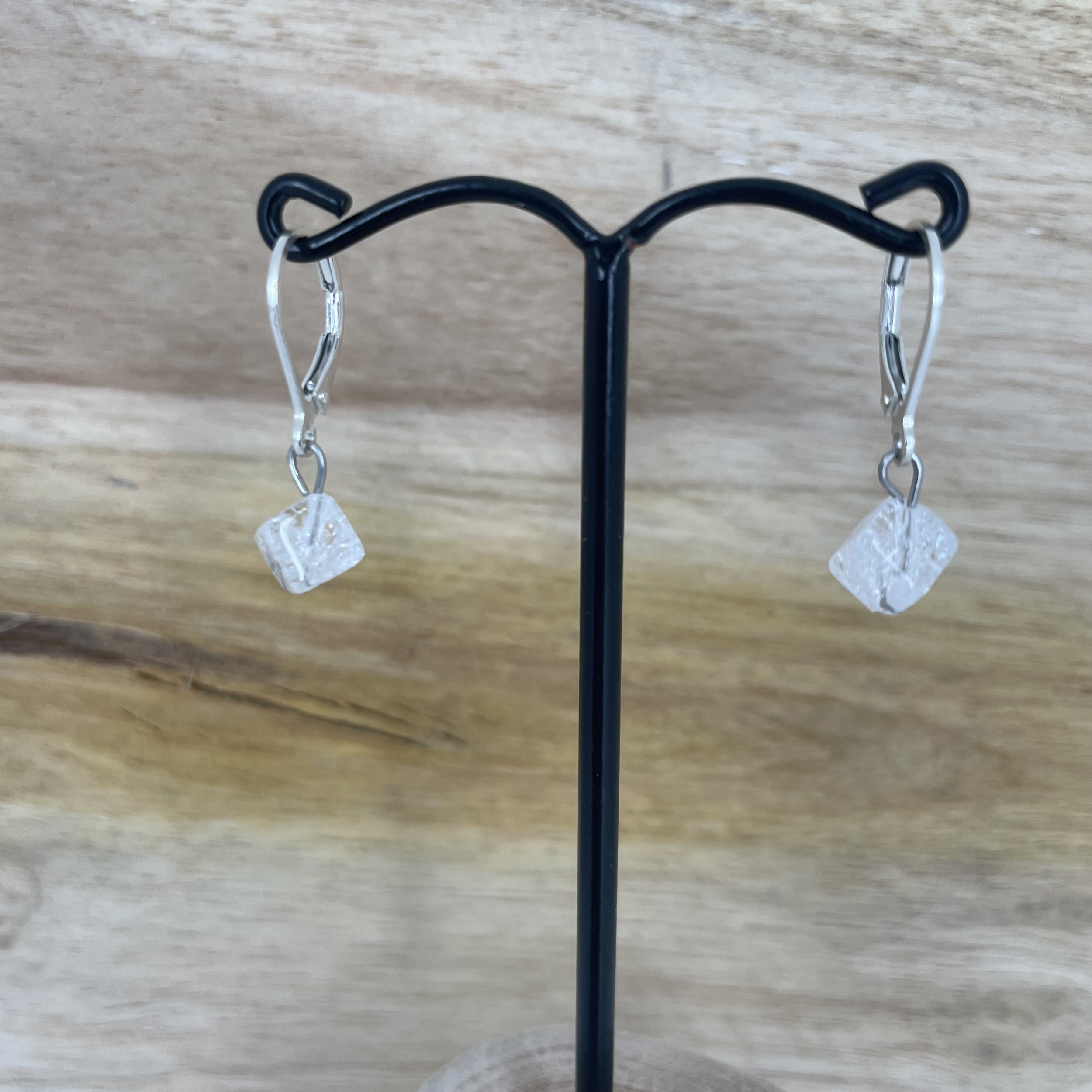 Boucles d\'oreilles Quartz blanc en pierre naturelle perle cube montage argent