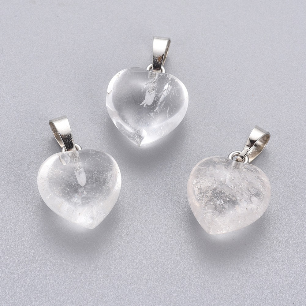 Pendentif Cristal de Roche (Quartz Blanc) coeur pierre naturelle