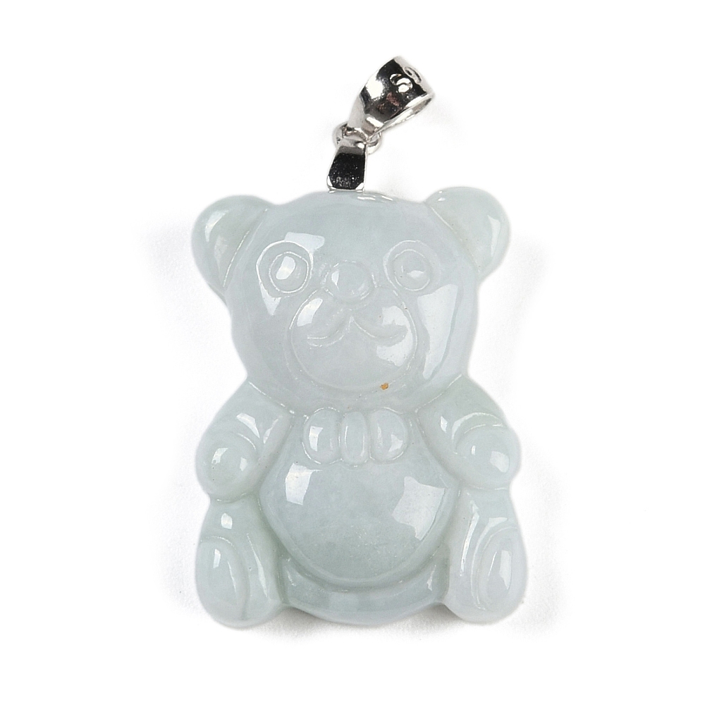Pendentif jade en pierre naturelle forme Ourson bélière argent