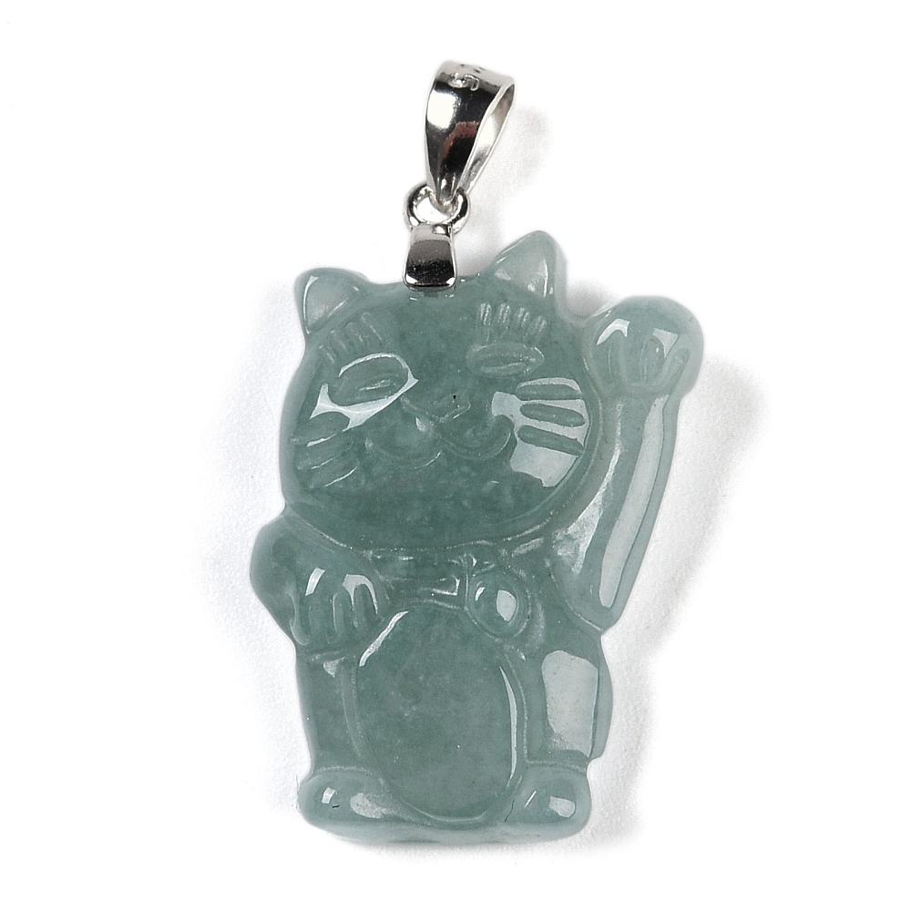 Pendentif Jade en pierre naturelle forme Chat bélière argent (chaine non comprise)