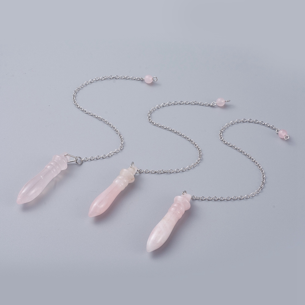 Pendule Quartz rose en pierre naturelle forme pointe