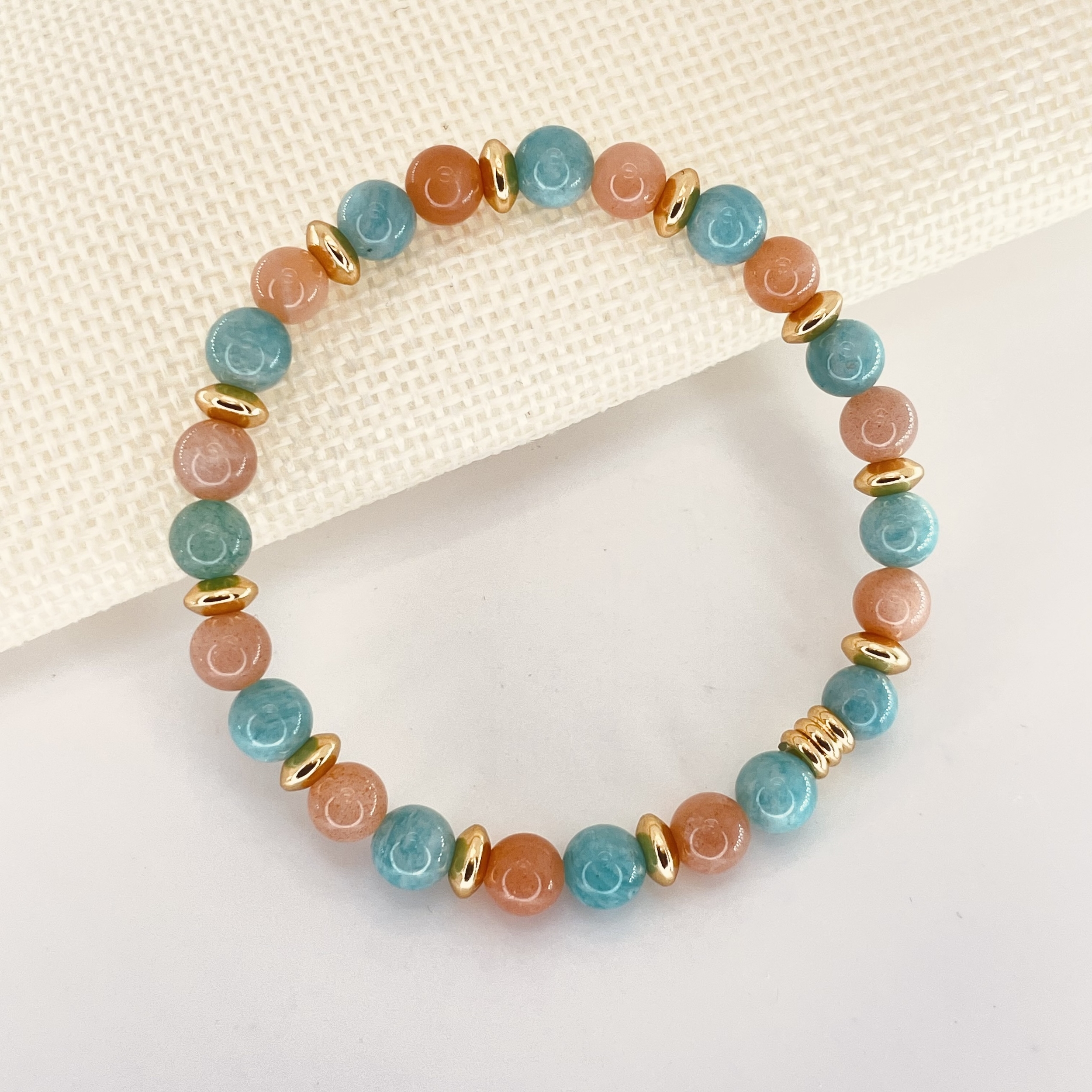 Bracelet OPTIMISTE pierre de soleil et amazonite en pierre naturelle perles 6mm