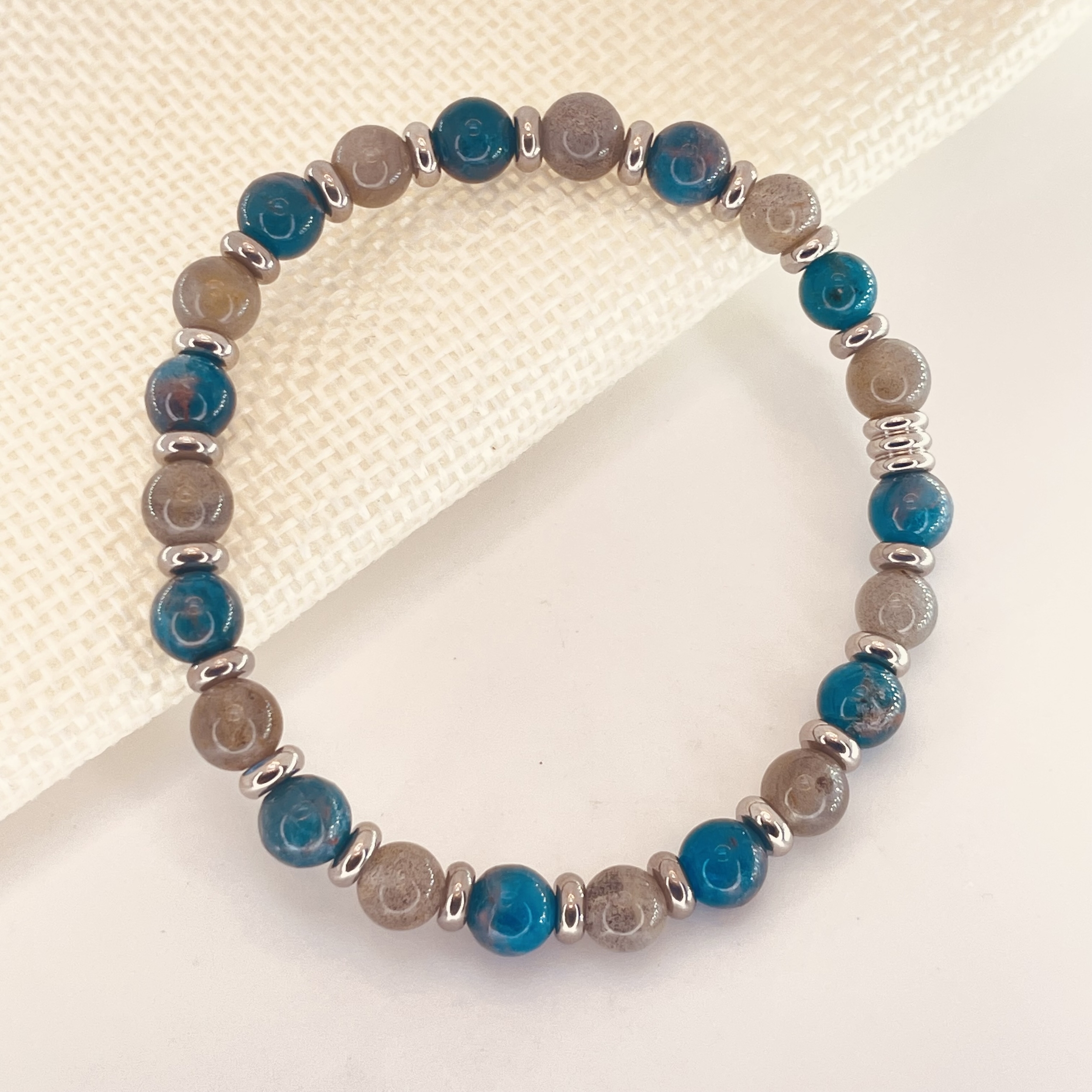 Bracelet SECURITE Apatite et Labradorite en pierre naturelle perles 6 mm