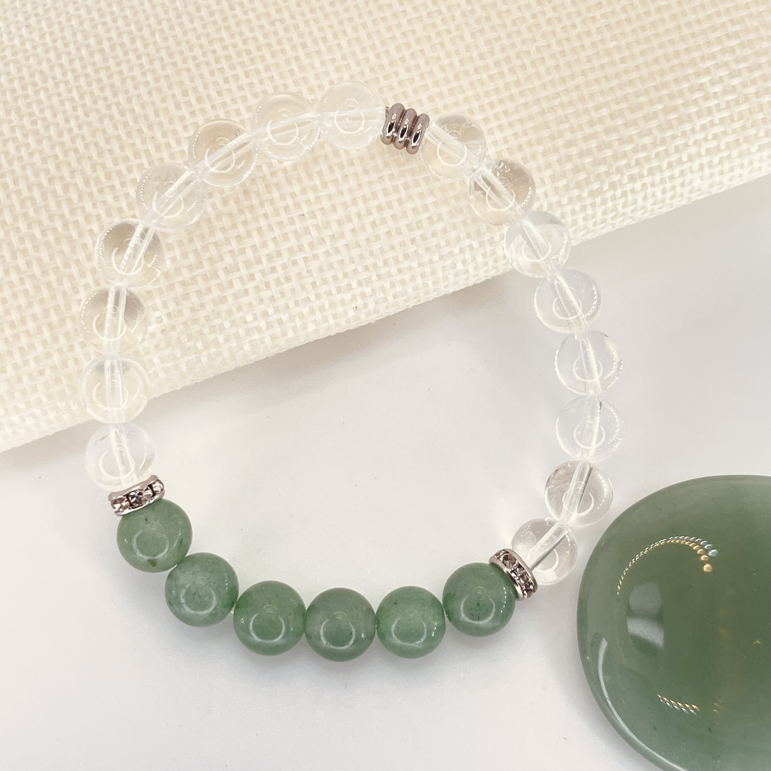 Bracelet perles Astro Bélier cristal de roche et aventurine en pierre naturelle avec strass acier
