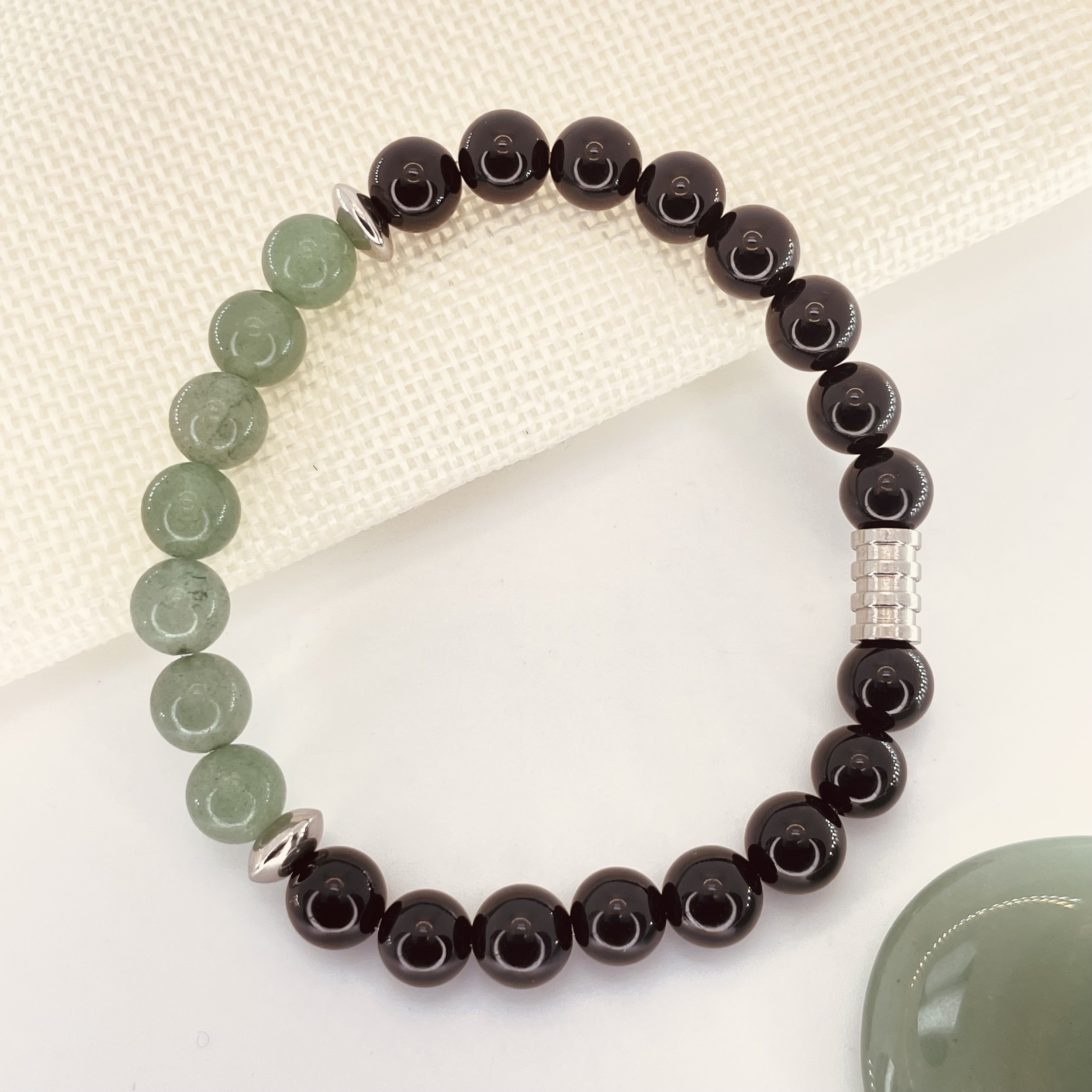 Bracelet perles Astro Bélier Aventurine et Agate noire en pierre naturelle et acier