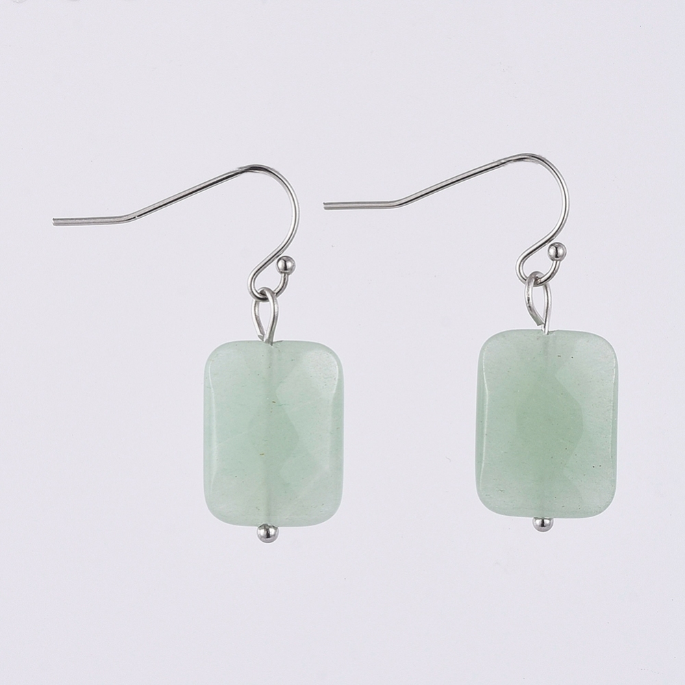 Boucles d\'oreilles Aventurine forme rectangle facette montage acier