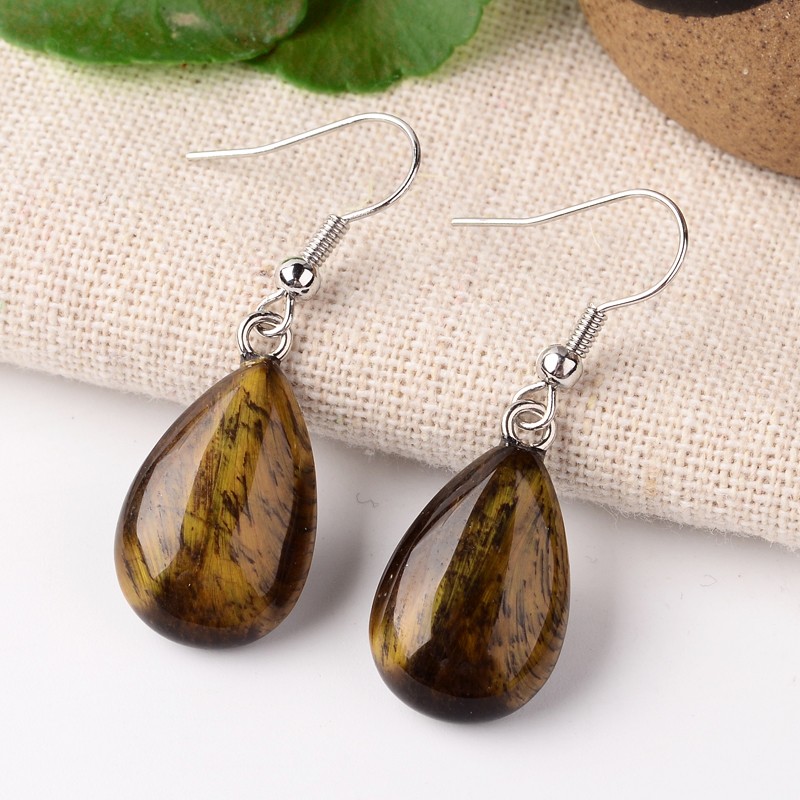 Boucles d\'oreilles Oeil de tigre forme goutte montage acier